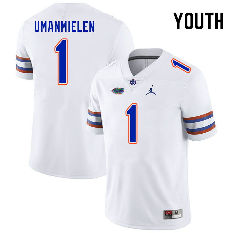 Youth #1 Princely Umanmielen Florida Gators College Football Jerseys Stitched Sale-White - Click Image to Close